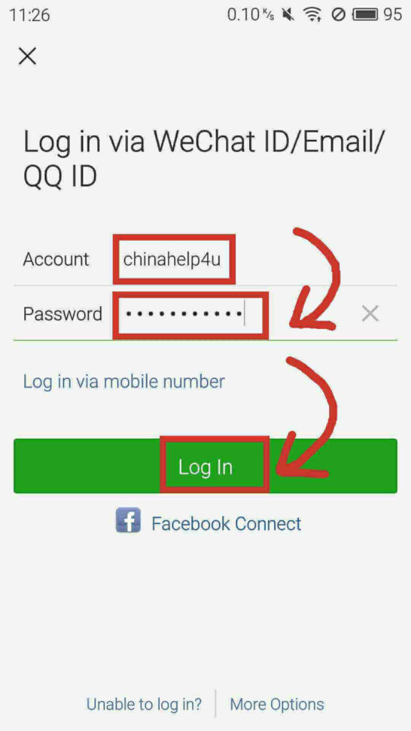 wechat log in with password